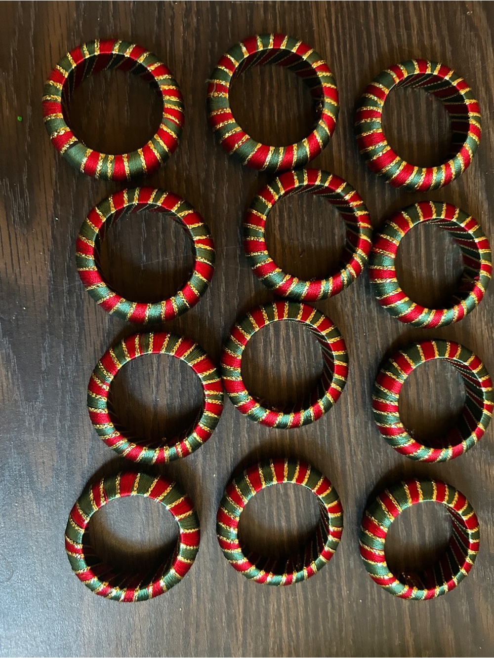 Red, Green and Gold Napkin Rings - Set of 12